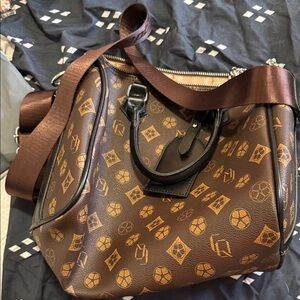 Brown Geometric Tote with Black Accents